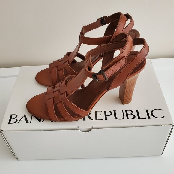 Banana Republic Leather Ankle Strap 3.5" Wood Heel Sandals | NWT | 7M | Tobacco - Picture 16 of 16